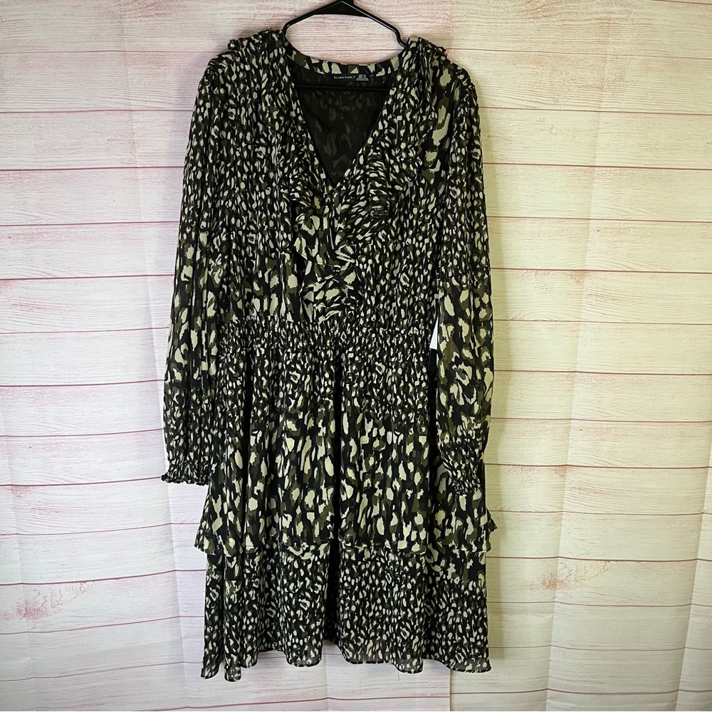 Black Tape‎ NWT Black Green Animal Ruffle Dress Size 3X